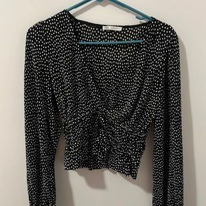 Zara Cropped Polka Dot Long Sleeve Blouse Top with tie